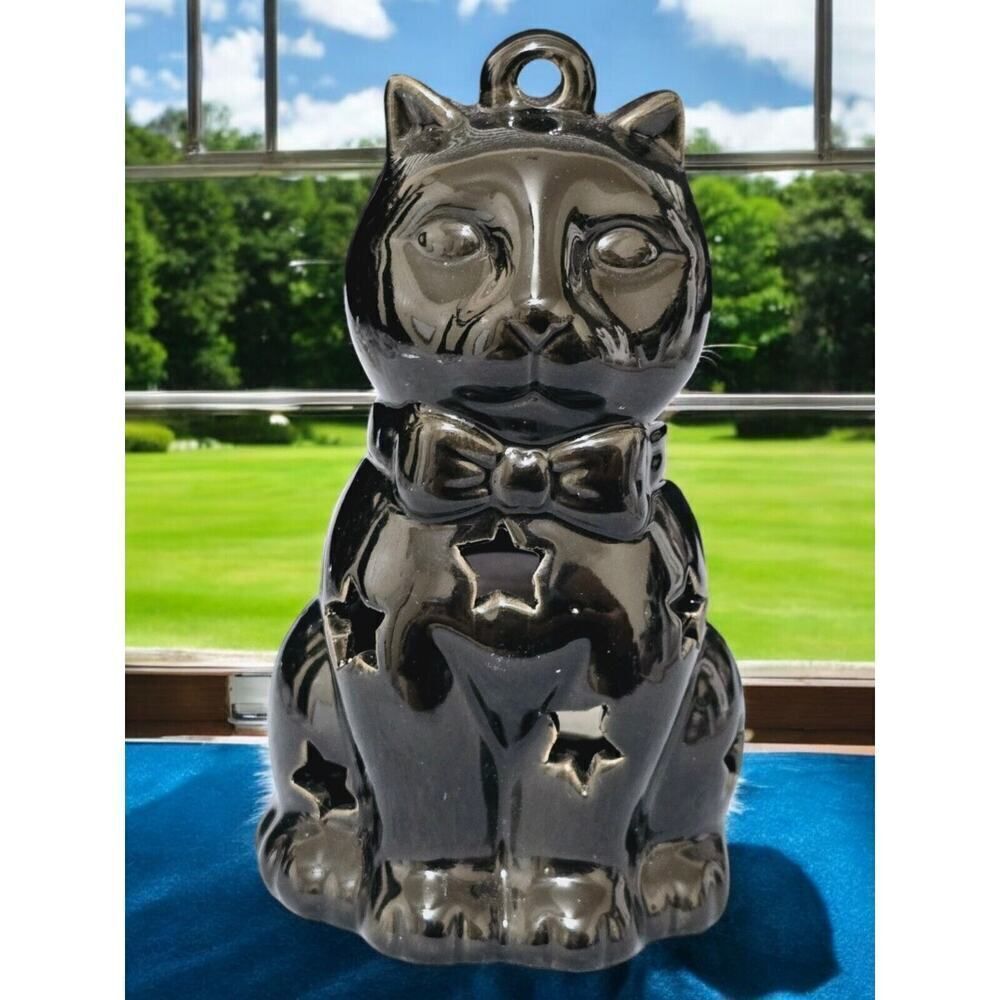 Ceramic Black Cat with Star Cutouts‎ Tealight Candle Holder Halloween Decor